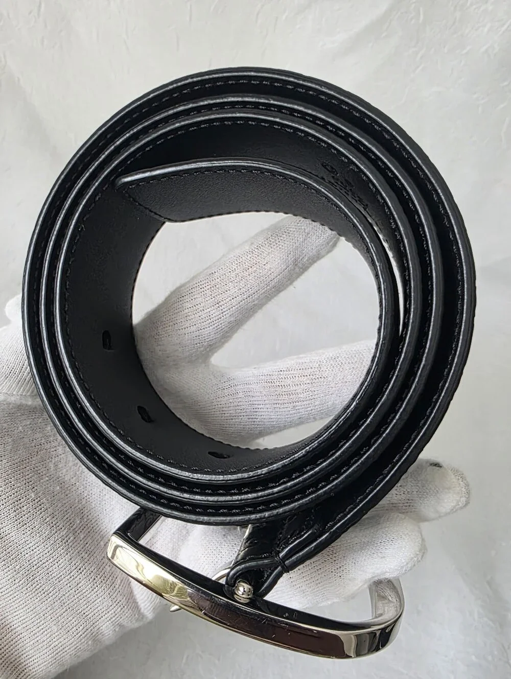 Auth Gucci Guccissima Men Black Leather Belt with Silver Buckle